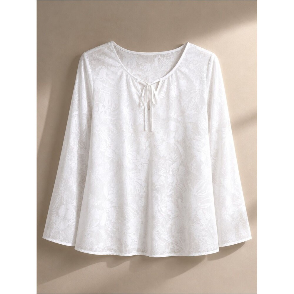 INC International Concepts White Semi Sheer Floral Tie Neck Blouse NWT Size 6